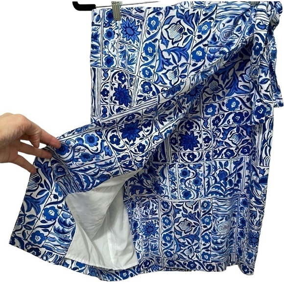NWT ANN TAYLOR LOFT FAUX WRAP VIBRANT BLUE & WHITE SKIRT - Picture 9 of 16